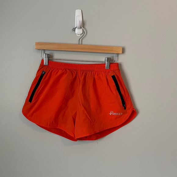 Pudolla Pants - Pudolla Orange Running Shorts Athletic Zip Pockets Lined Size S